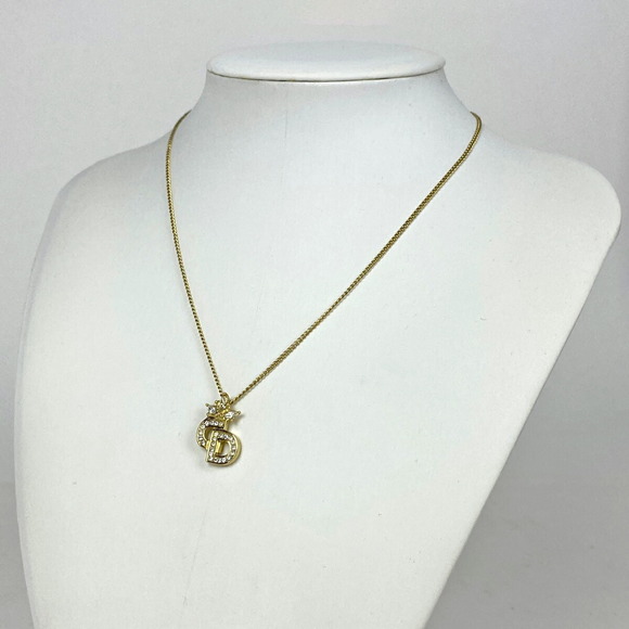 Christian Dior Logo Rhinestone Necklace CD GP Gold - Picture 4 of 4